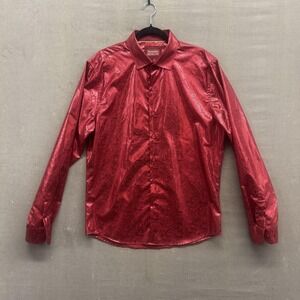 Consequence Shirt Mens Large Red Foil City Paisley Tonal Button Up Dressy Party